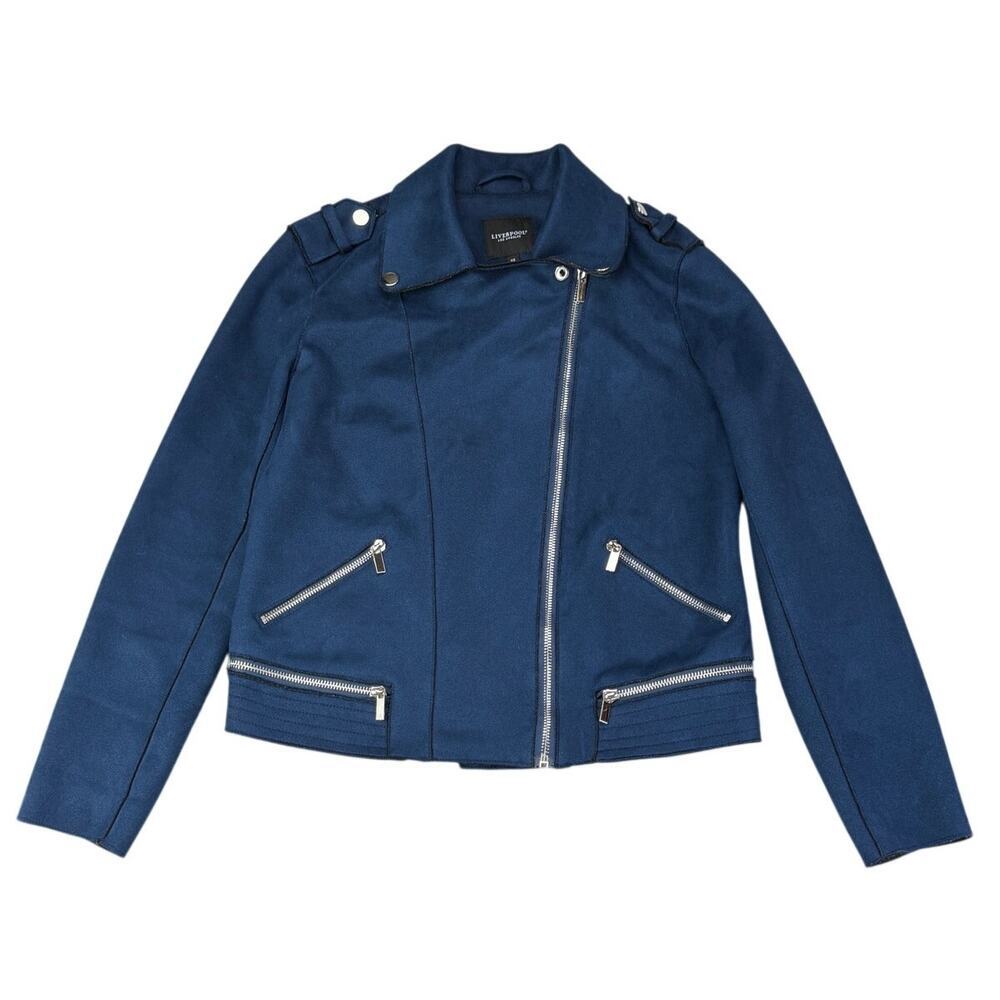 LIVERPOOL Moto Microsuede Zip Jacket Size XS Navy - Picture 2 of 6